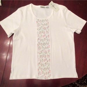 Jenny Buchanan Pintuck Short Sleeve Top Sz M White Brand New